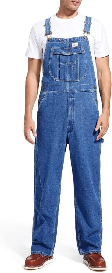 HISEA Mens Denim Bib Overall, Mens Relaxed Fit Overall Midweight Workwear with Adjustable Straps and Convenient Tool Pockets