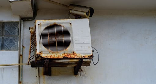 Air conditioner machine outdoor unit mounted on a wall