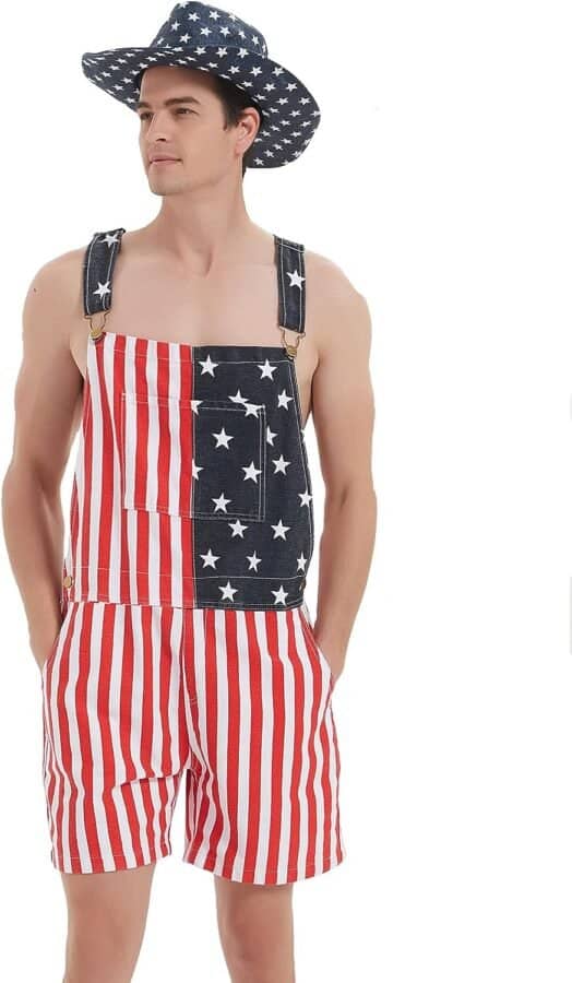 YXLUOKY Mens Womens American Flag Denim Overalls Shorts Casual Rompers Denims Bibs Adjustable Strap Jumpsuits