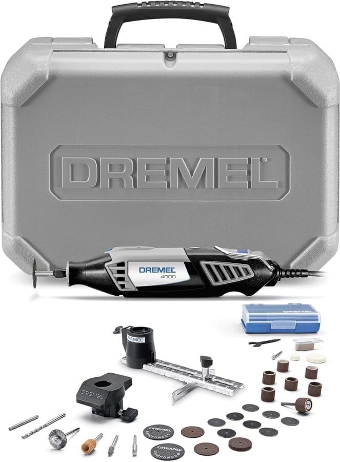 Dremel 4000-2/30 High Performance Rotary Tool Kit- 2 Attachments 30 Accessories- Grinder, Sander, Engraver- Perfect for Routing, Black, Full Size, 32 Piece Kit , Gray