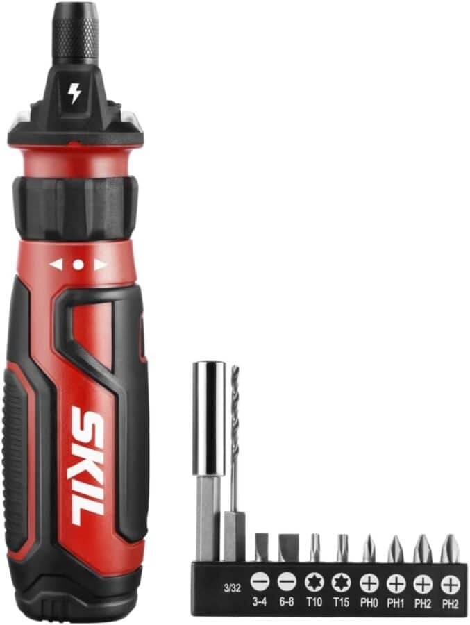 SKIL Rechargeable 4V Cordless Screwdriver with Circuit Sensor Technology, Includes 9pcs Bit, 1pc Bit Holder, USB Charging Cable - SD561201
