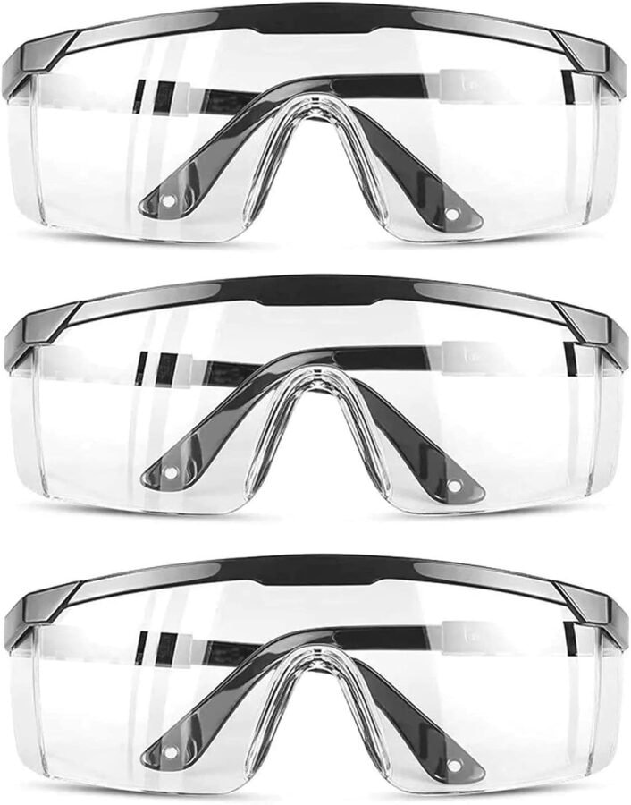 HPYNPES Safety GlassesClear Anti-Fog Goggles Over-Spec Glasses Protective Eye Wear Industrial Approved Wide-Vision（3 PACK）