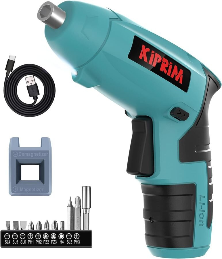 Small 4V Electric Screwdriver,Kiprim ES3 Cordless Screwdriver Tool with Rechargeable Battery,LED Front Light  Power Display Light for Home DIY Blue