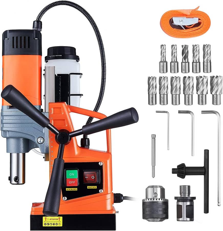VEVOR Mag Drill Press, 1300W 1.57 Boring Diameter, 2922lbf Power Portable Magnetic Drill, 810 PRM, 11Pcs Drill Bits Electric Drilling Machine for Metal Surface, Industrial and Home Improvement