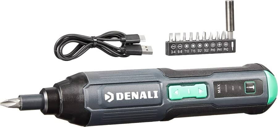 Amazon Brand - Denali by SKIL 4V Cordless Stick Screwdriver with 10-Piece Bit Set and USB Cable