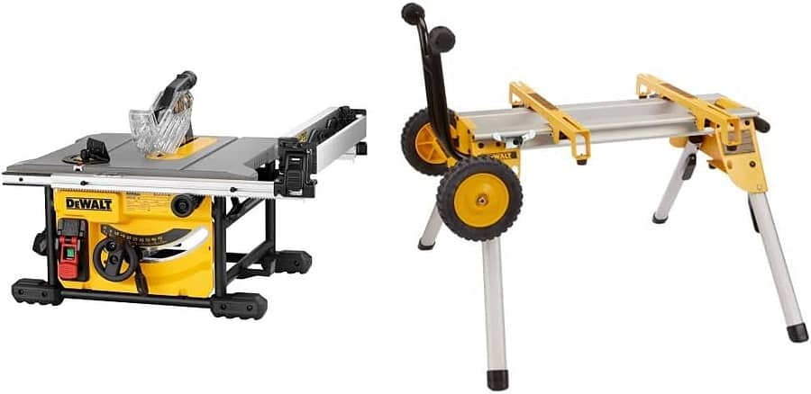 DEWALT Table Saw for Jobsite, Compact, 8-1/4-Inch with Table Saw Stand, Mobile/Rolling (DWE7485  DW7440RS)
