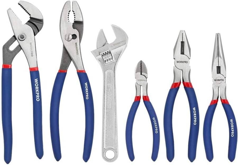 WORKPRO Large Pliers  Wrench Set 6-Piece (10 Water Pump Pliers, 10 Slip Joint Pliers, 8 Long Nose Pliers, 8 Linesman Pliers, 6 Diagonal Pliers, 8 Adjustable Wrench) for DIY  Home Use, W001329A