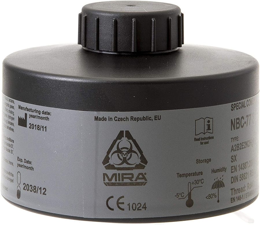 MIRA SAFETY M Gas Mask Filter - Certified CBRN Filter for Full Face Respirator Mask, 40 mm NATO Gas Mask Filter, Longest 20 Year Shelf Life, Vacuum Sealed NBC Filters, Compatible with Mira Gas Mask