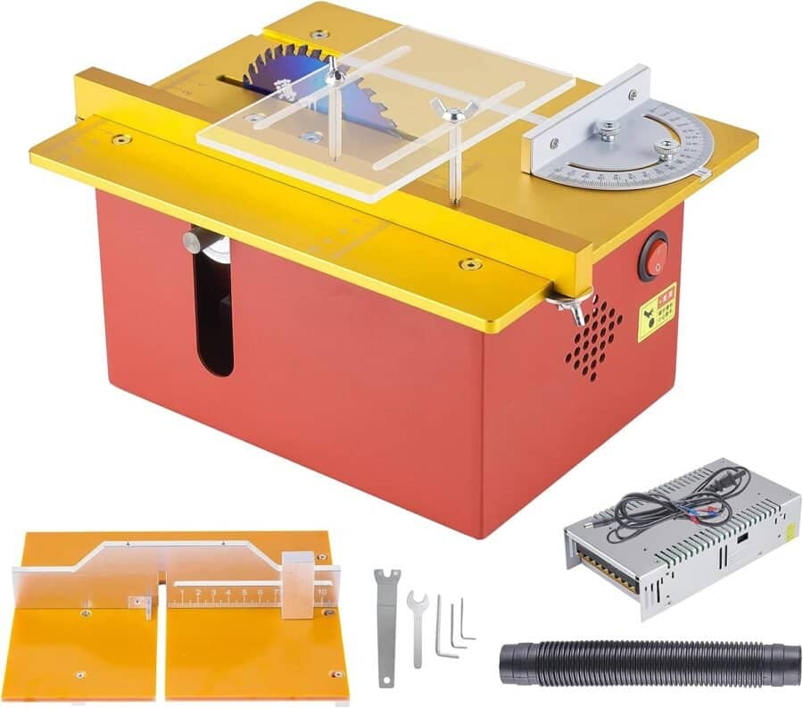 Mini Precision Table Saw 360W, T60 Hobby Table Saws for Small Woodworking Crafts, 1.18 Inch Adjustable Cut Depth, w/Push Table, for Wood Plastic Aluminum Plate Cutting