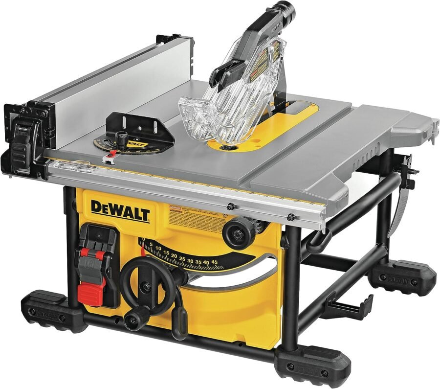 DEWALT Table Saw for Jobsite, Compact, 8-1/4-Inch with Lightweight Protective Safety Glasses (DWE7485  DPG52-1C)