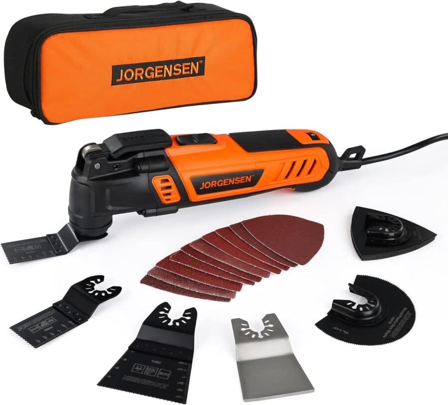 JORGENSEN Oscillating Tool 5°Oscillation Angle, 4 Amp Oscillating Multi Tools Saw, 7 Variable Speed with 16-piece Electric Multitool Blades  Carrying Bag - 70800