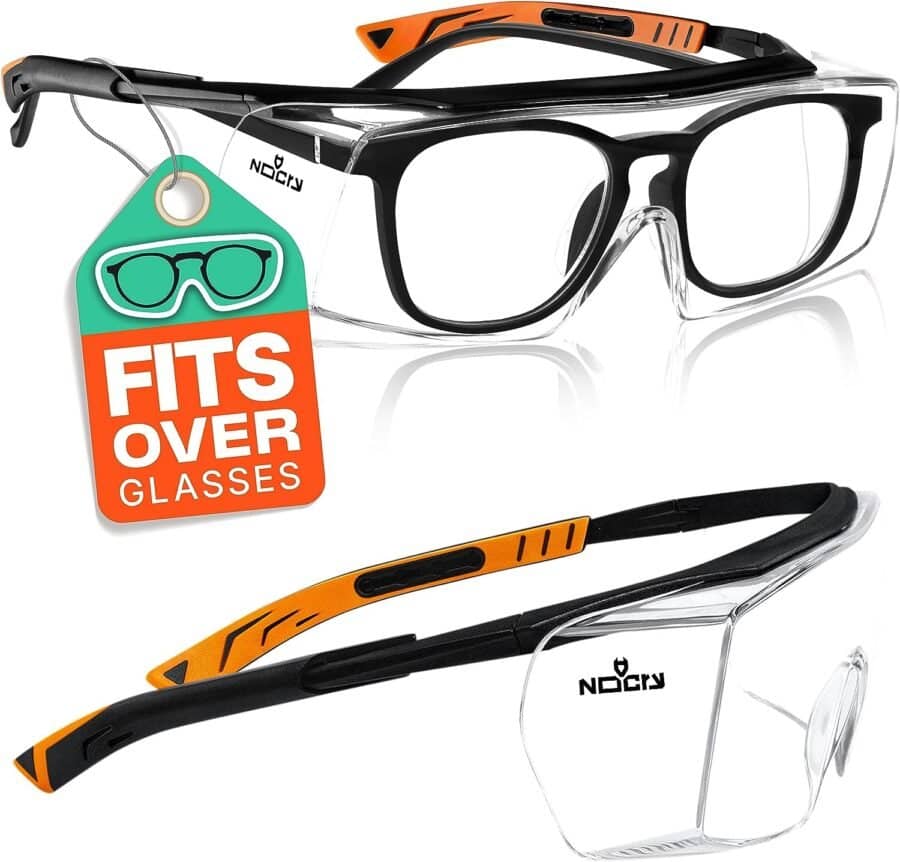 NoCry Safety Glasses Over Eyeglasses with Anti Scratch Wraparound Lenses, UV400 Protective Eyewear, ANSI Z87  OSHA Approved Safety Goggles Over Glasses in the Lab or Shooting Glasses Over Eyeglasses