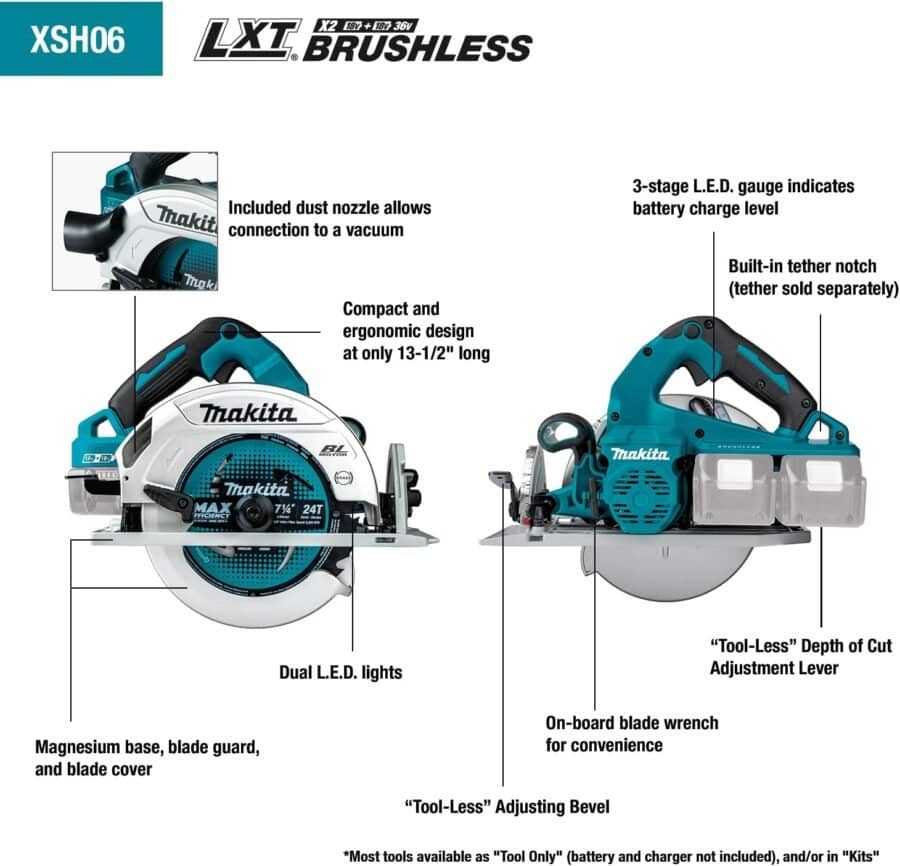 Makita XSH06Z 18V X2 LXT® Lithium-Ion (36V) Brushless Cordless 7-1/4” Circular Saw, Tool Only
