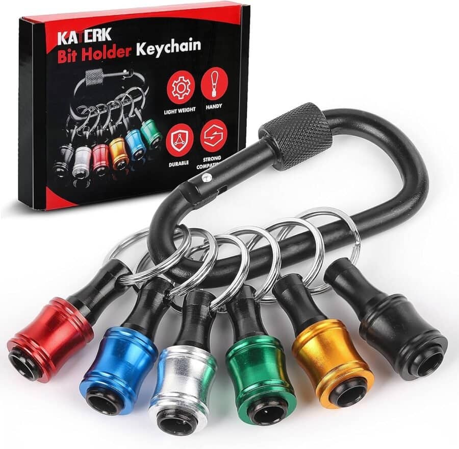 Push to Unlock,katerk 6pcs 1/4 inch Hex Shank Aluminum Alloy Screwdriver Bits Holder Light-Weight Quick-Change Extension Bar Keychain Drill Screw Adapter Change Portable,Black Carabiner,Gift for Men