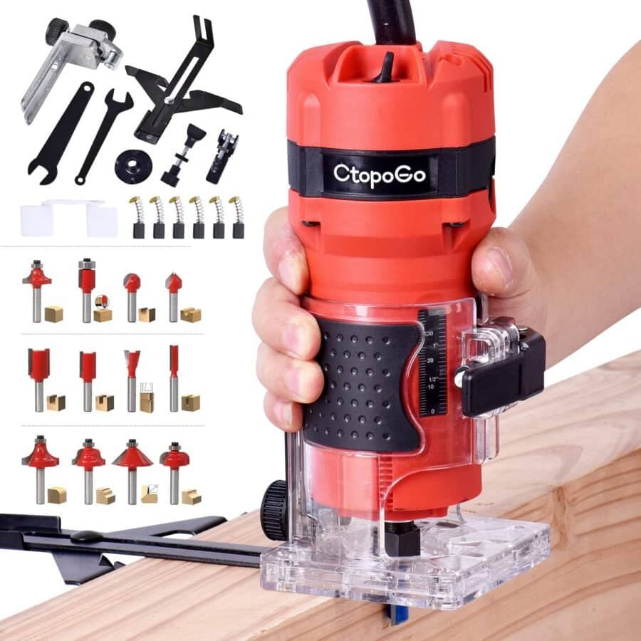 Compact Router Tool, 800W Wood Palm Router Tool for Woodworking, Hand Wood Trimmer Wood Router with 12PCS 1/4 Router Bits