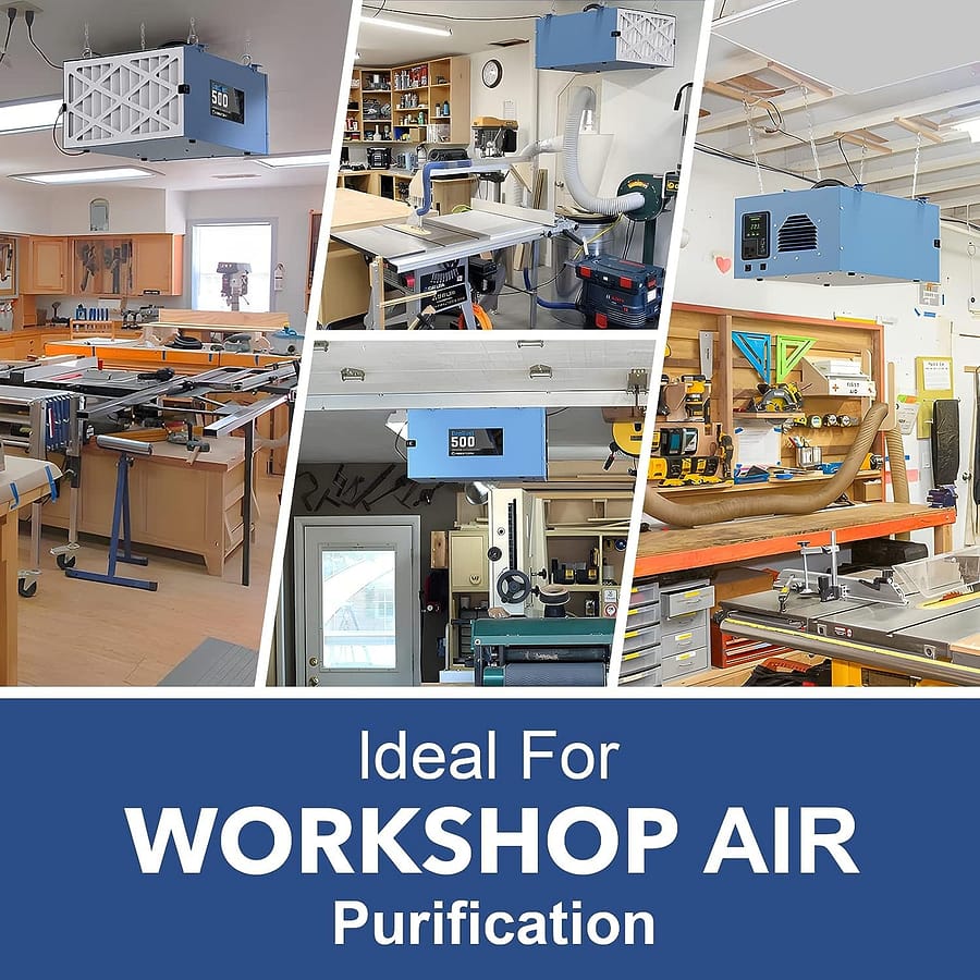 Abestorm 2-Stage Filtration Air Filtration System for Woodworking, Hanging Air Filtration Dust Collection for Woodworking/Garage/Workshop, DecDust 500 (350/450/500 CFM)