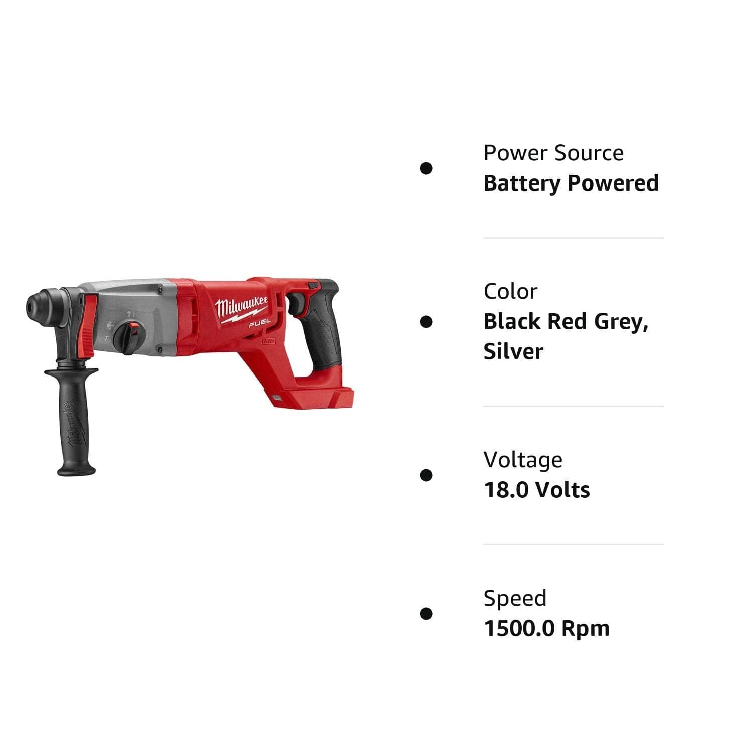 Milwaukee Electric Tool 2713-20 Milwaukee M18 Fuel 18V Lithium-Ion Brushless Cordless Sds Plus D-Handle Rotary Hammer, 1, Bare Tool, Plastic, 17.63 x 3.85 x 6.61